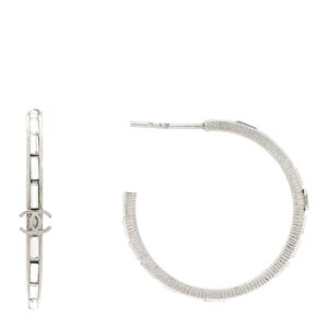 Baguette Crystal CC Hoop Earrings Silver