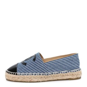 Canvas Striped Patent CC Espadrilles 35 Navy Black