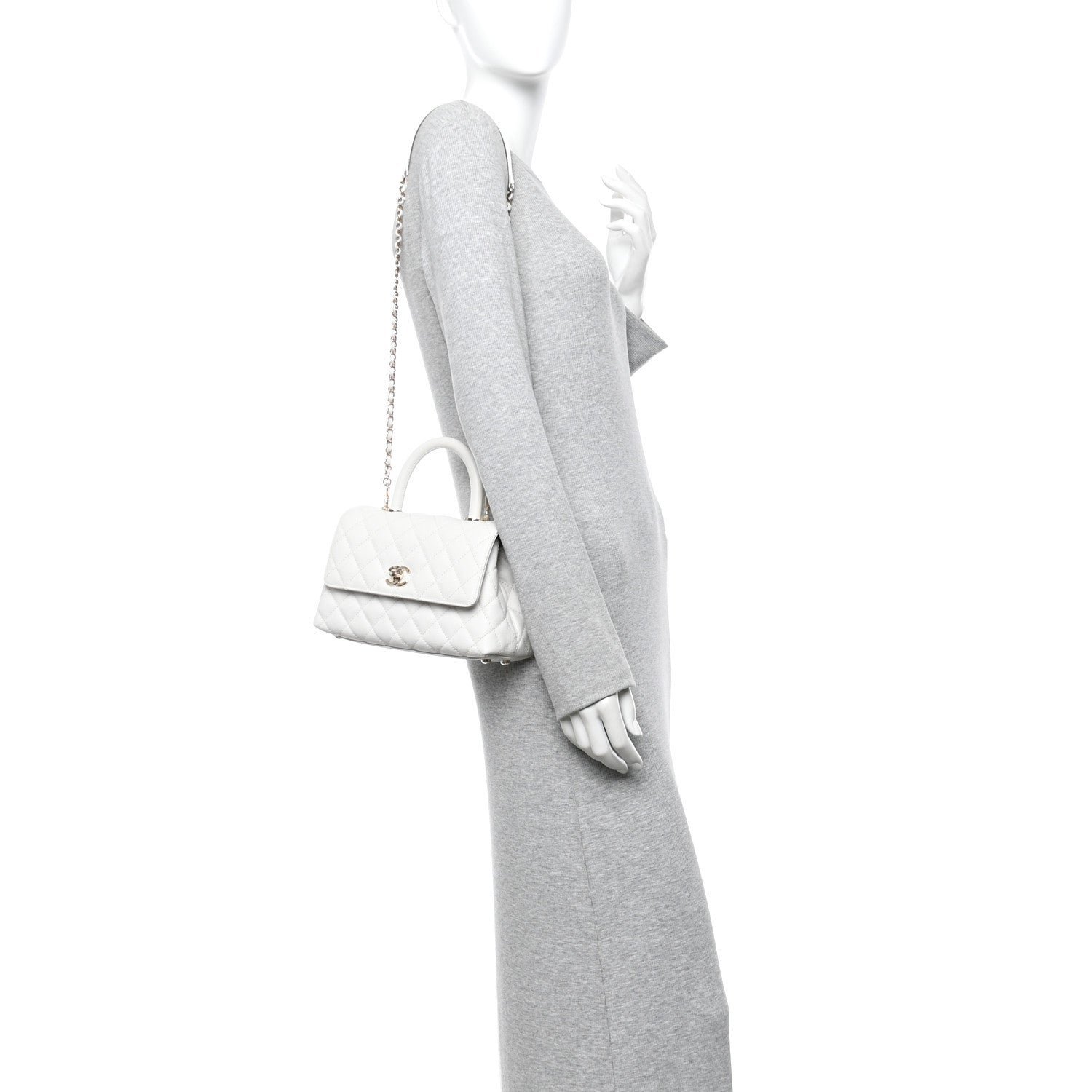 Caviar Quilted Mini Coco Handle Flap White - Image 2