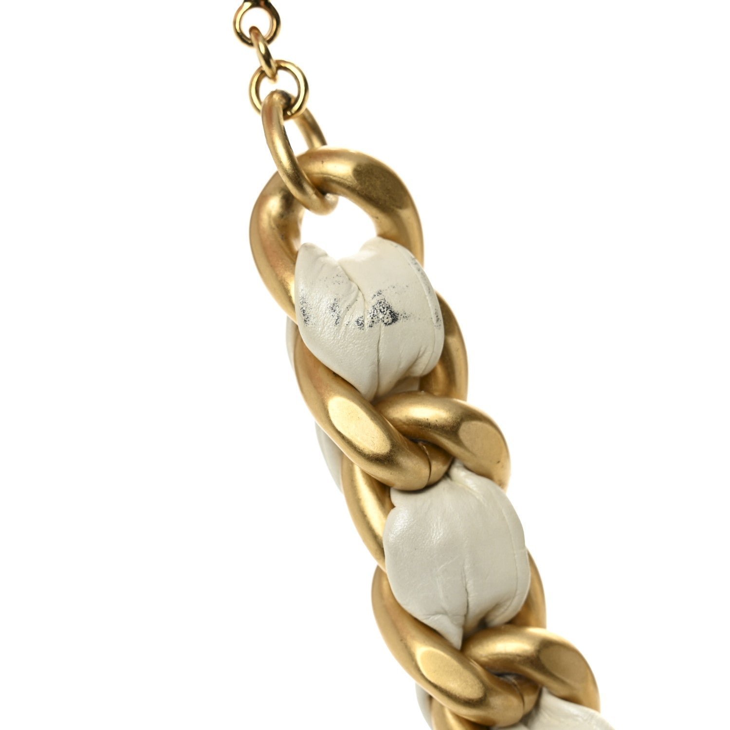 Calfskin Chain Camellia Bow Necklace Gold White - Image 4
