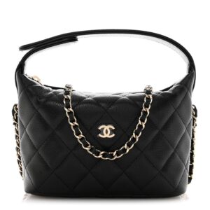 Caviar Quilted Hobo Clutch With Chain  Black