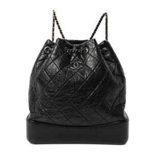 Aged Calfskin Quilted Gabrielle Backpack Black