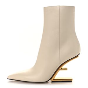 Fendi First Booties White Nappa Leather & Gold F-Heel