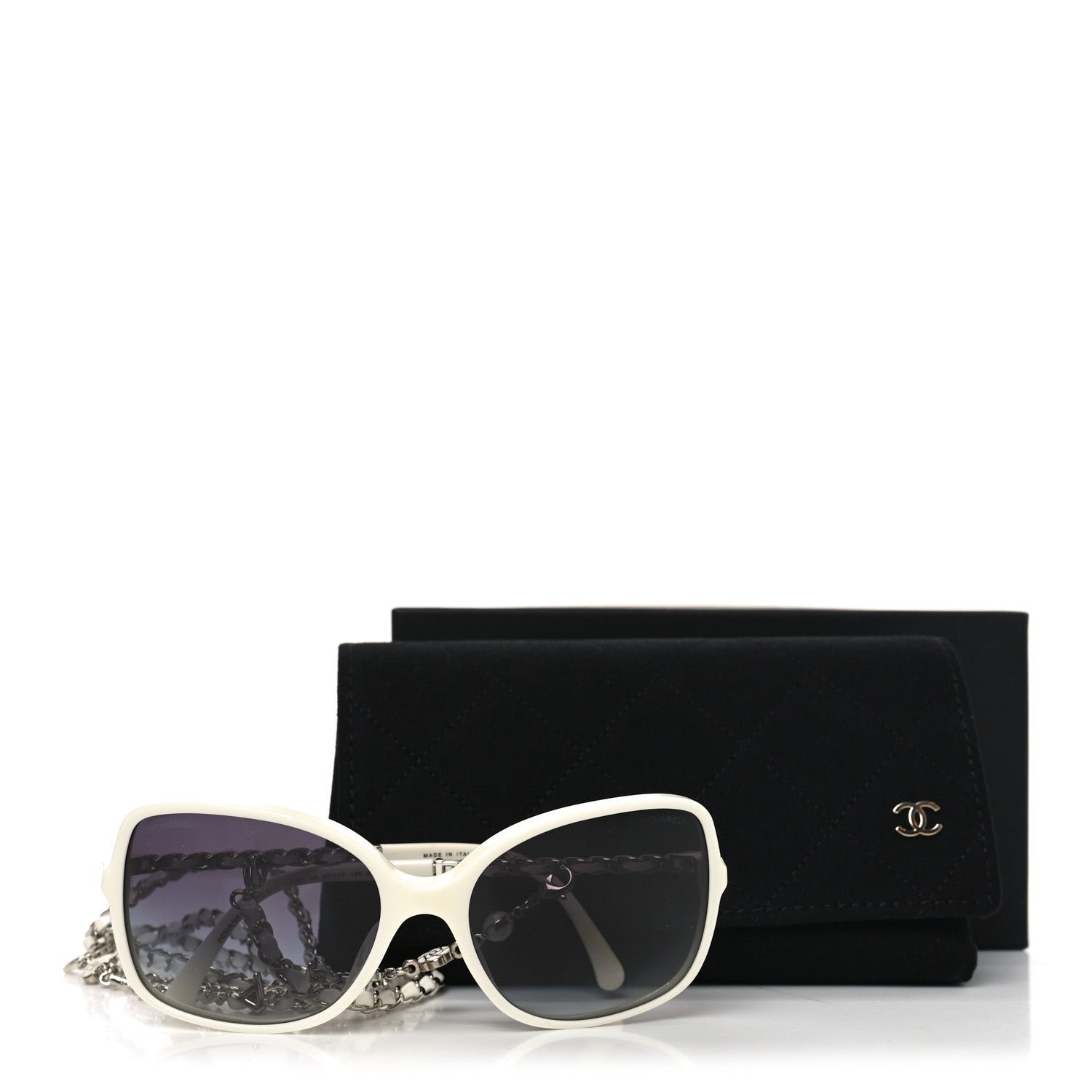 Acetate Metal Lambskin Square Chain Sunglasses 5210-Q-A White - Image 7