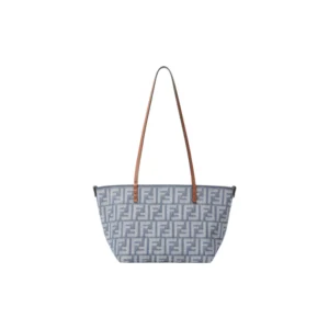 Small Roll Blue Denim-Effect Ff Jacquard Reversible Shopper