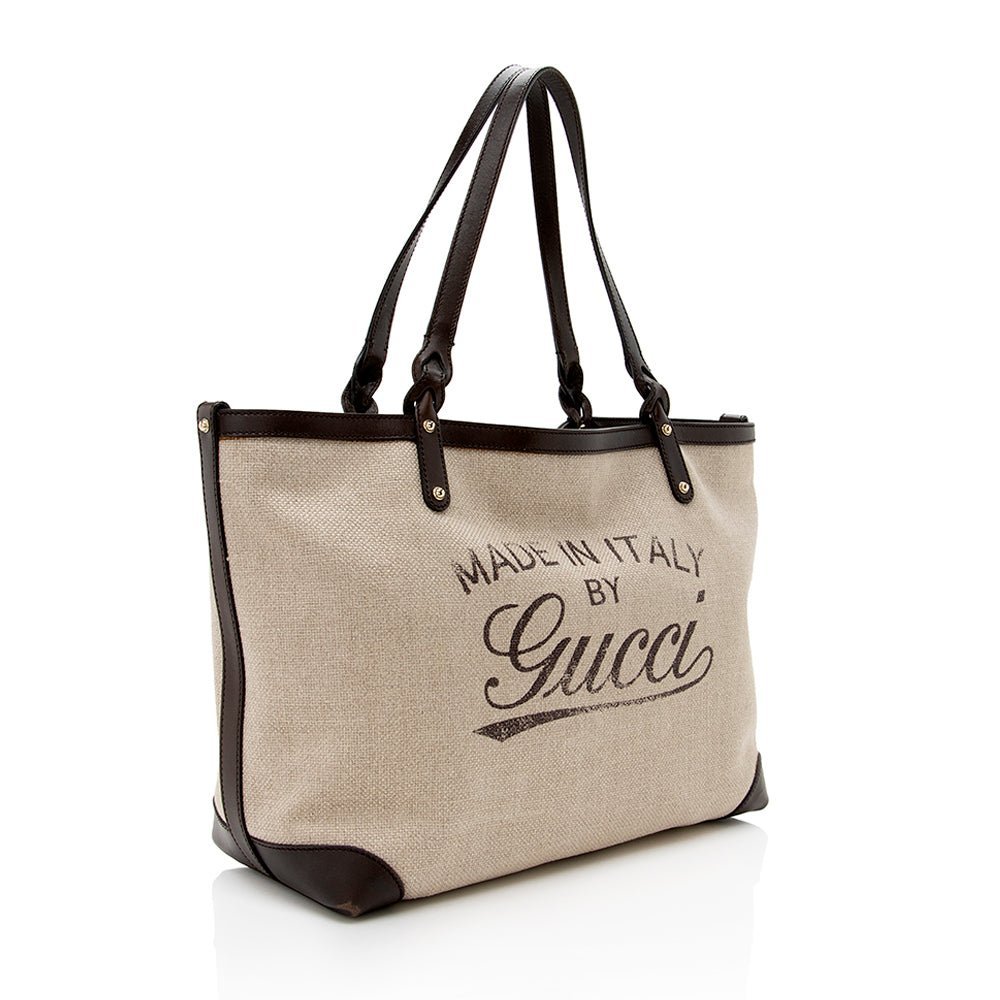 Gucci Canvas Leather Craft Tote - Image 2