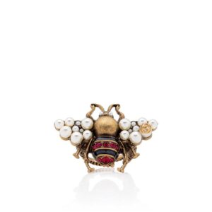 Gucci Faux Pearl & Crystal Bee Ring - Size 8 1/2