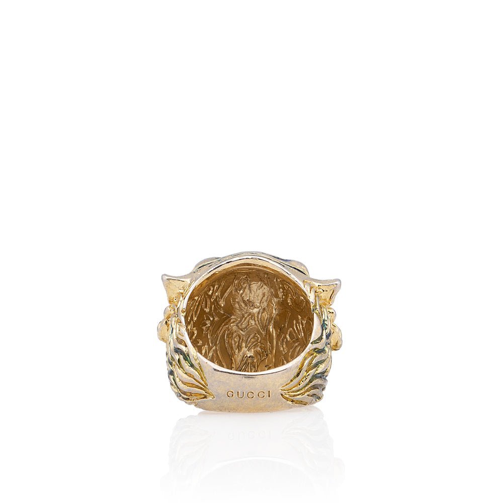 Gucci Gold Crystal Embellished Tiger Head Ring - Image 3