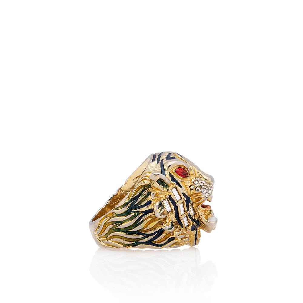 Gucci Gold Crystal Embellished Tiger Head Ring - Image 2