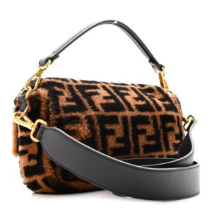 Baguette Tobacco Black Shearling & Leather Bag