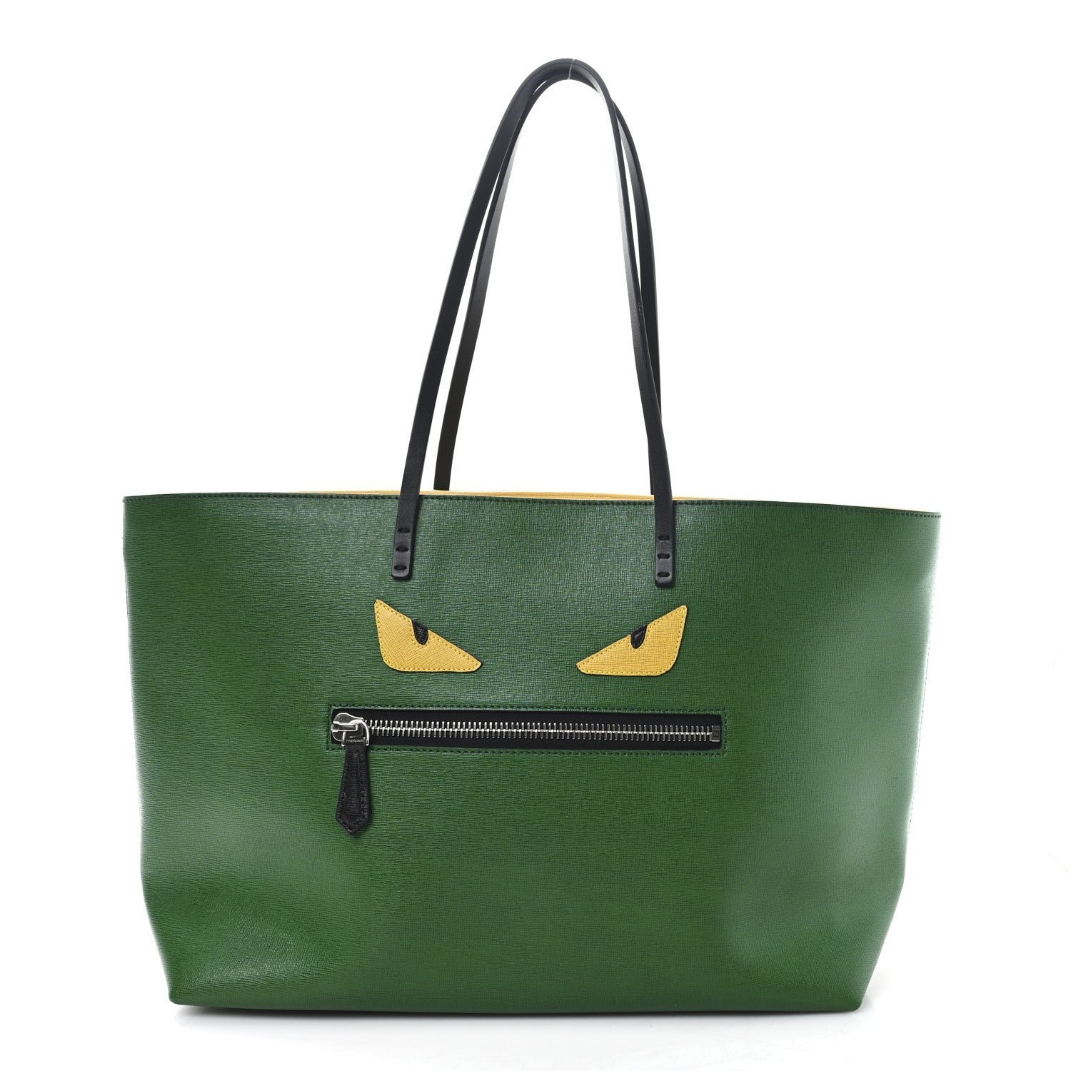 Monster Buggies Medium Roll Tote Emerald Green Textured Leather Shopper