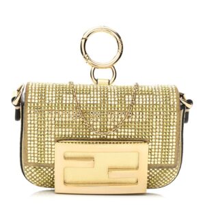 Fendi Crystal Vitello Laminato Nano Maxi Buckle Baguette Charm