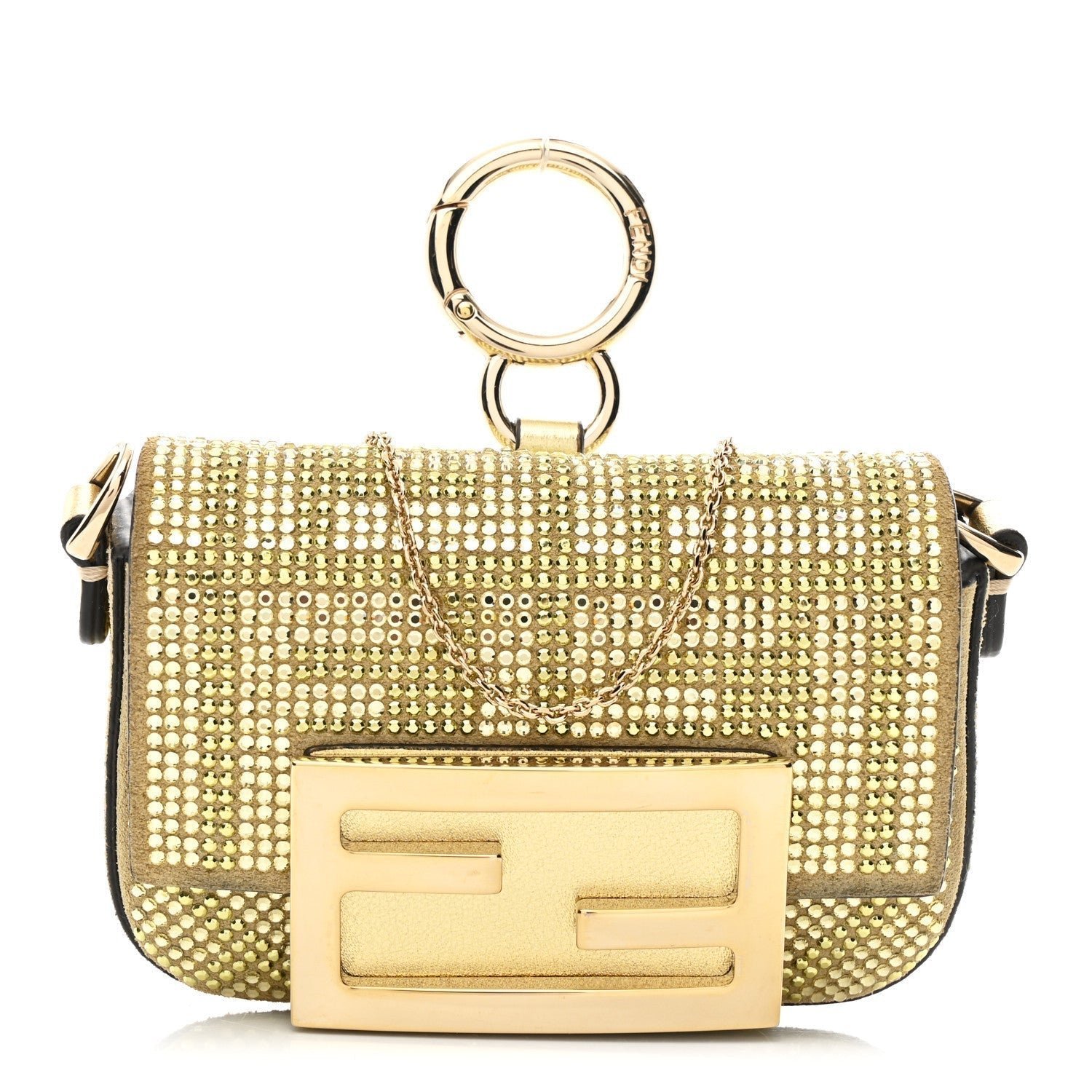 Fendi Crystal Vitello Laminato Nano Maxi Buckle Baguette Charm