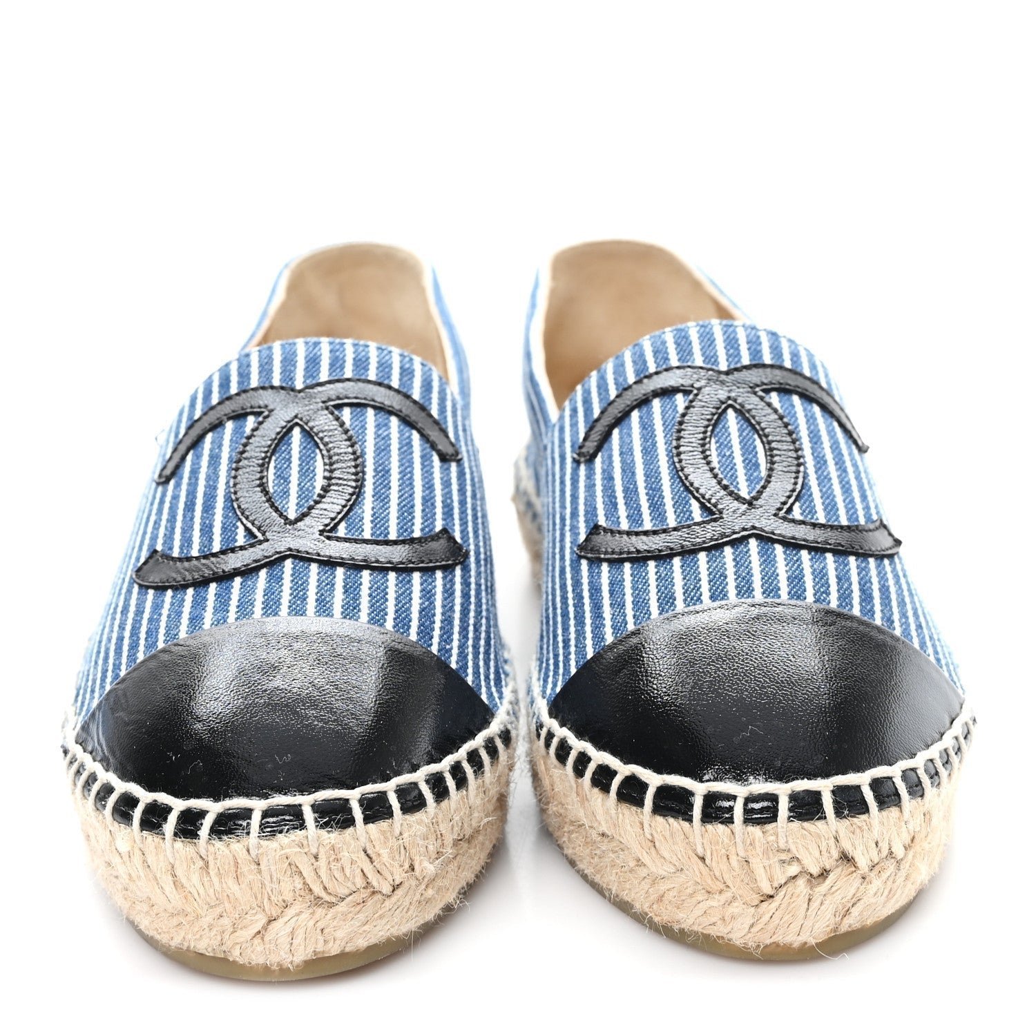 Canvas Striped Patent CC Espadrilles 35 Navy Black - Image 3