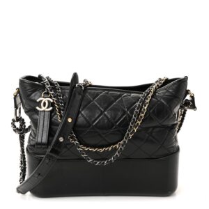 Aged Calfskin Quilted Medium Gabrielle Hobo Black