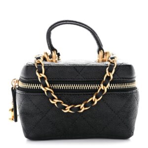 Caviar Quilted Mini Top Handle Vanity With Chain Black