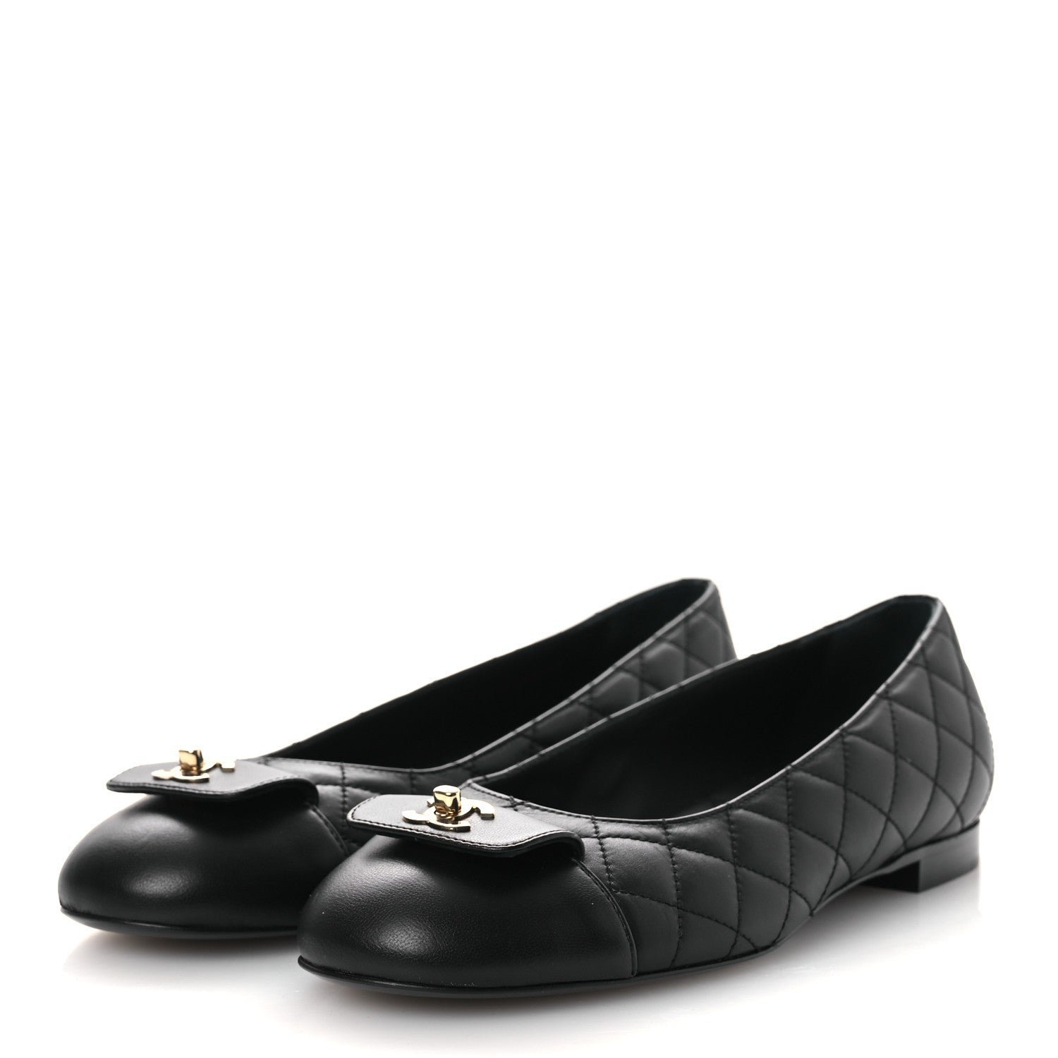 Calfskin Lambskin Quilted CC Cap Toe Ballerina Flats 37 Black - Image 4