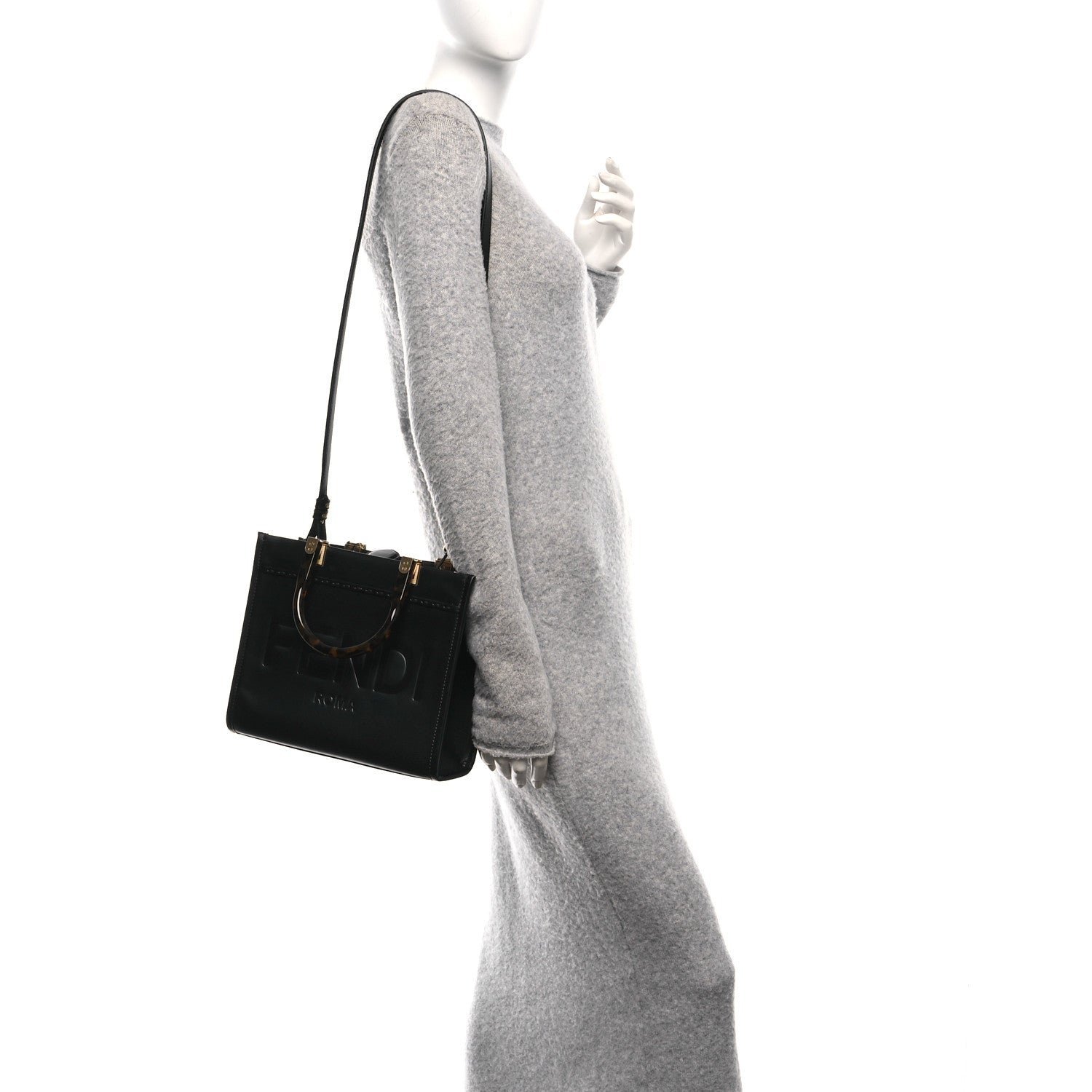 Fendi Vitello King Plexiglass Logo Embossed Small Fendi Sunshine Shopper Tote - Image 2