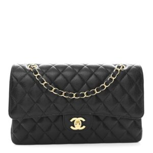Caviar Quilted Medium Double Flap Black
