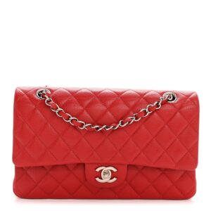 Caviar Quilted Medium Double Flap Red