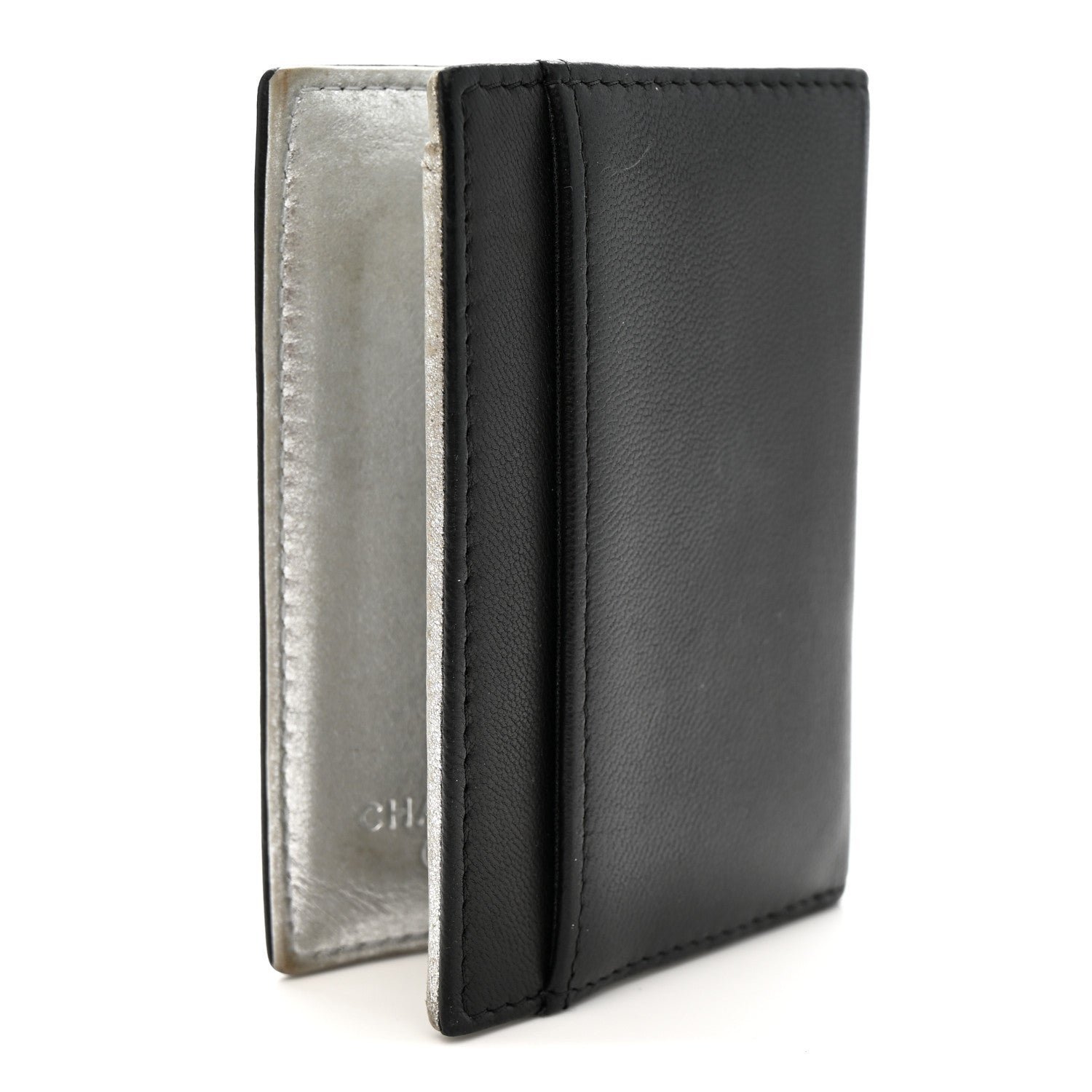 Calfskin Classic Card Holder Black Silver - Image 3