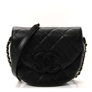 Caviar Quilted Mini Messenger Flap Black