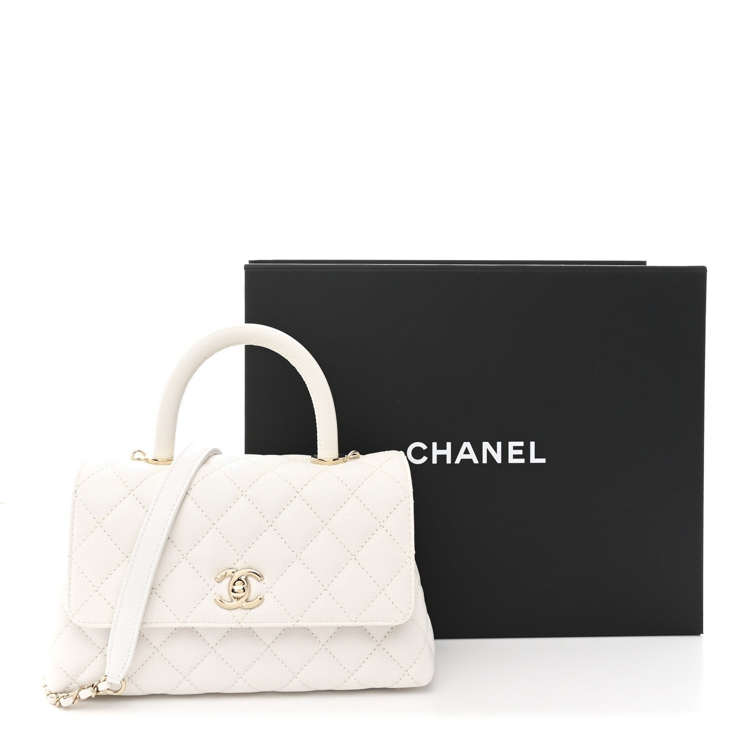 Caviar Quilted Mini Coco Handle Flap White - Image 12