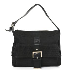 Baguette Black Zucca Canvas Bag with Leather Trim