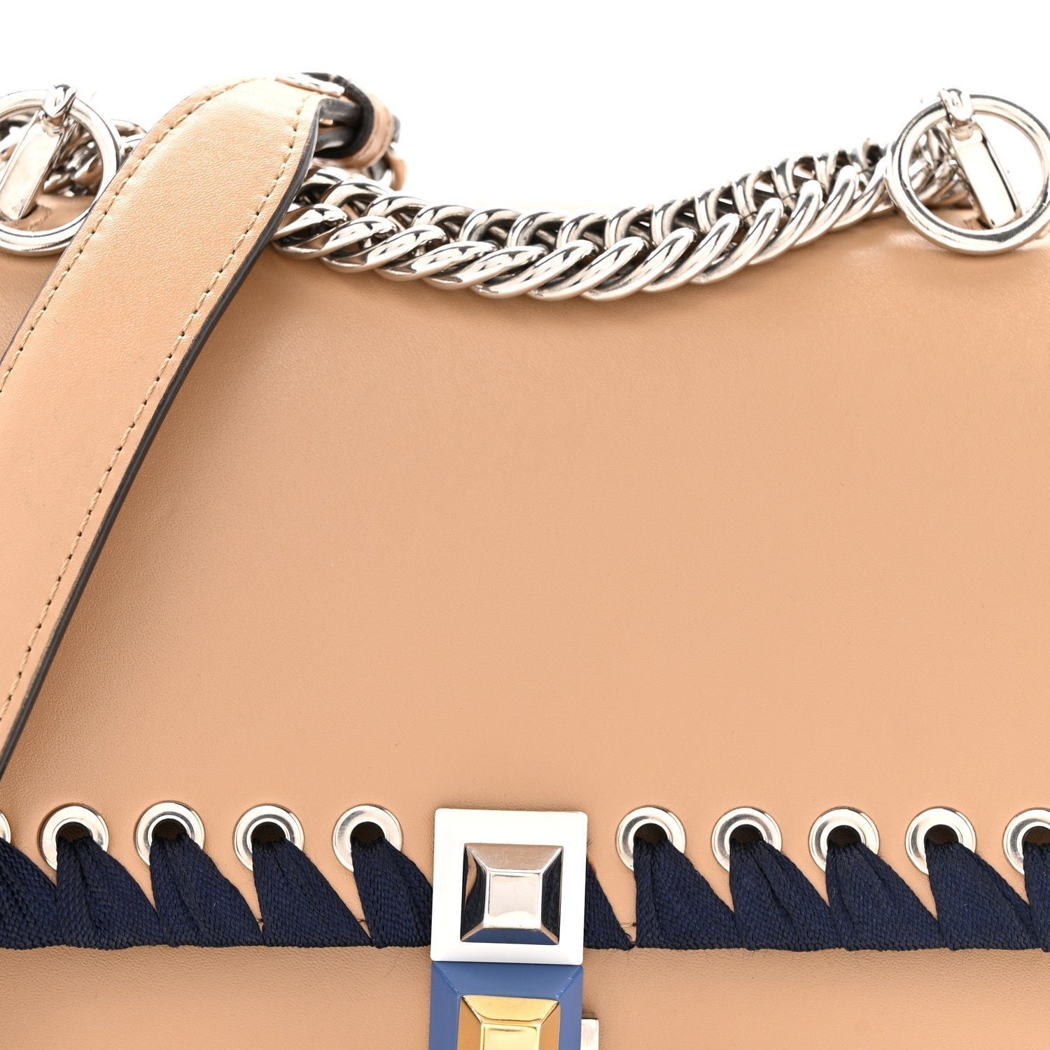 Fendi Vitello Liberty Lucido Ribbon Lace-Up Studded Small Kan I Shoulder Bag - Image 9