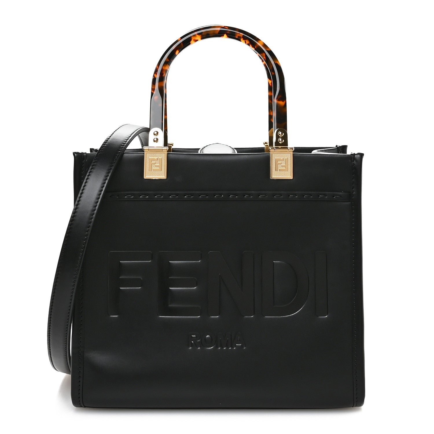 Fendi Vitello King Plexiglass Logo Embossed Small Fendi Sunshine Shopper Tote